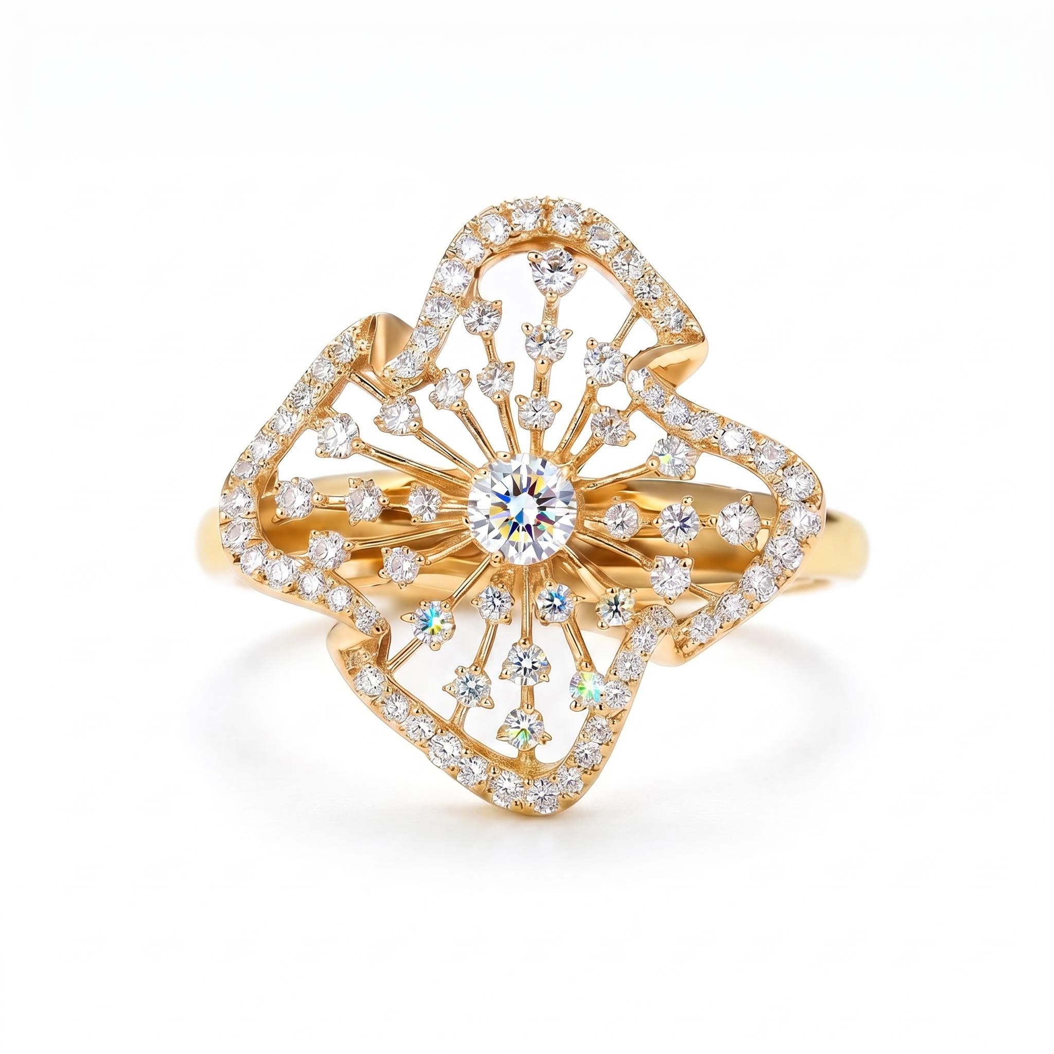 Flower Petal VVS Moissanite Pave Engagement Ring Flower Petal VVS Moissanite Pave Engagement Ring