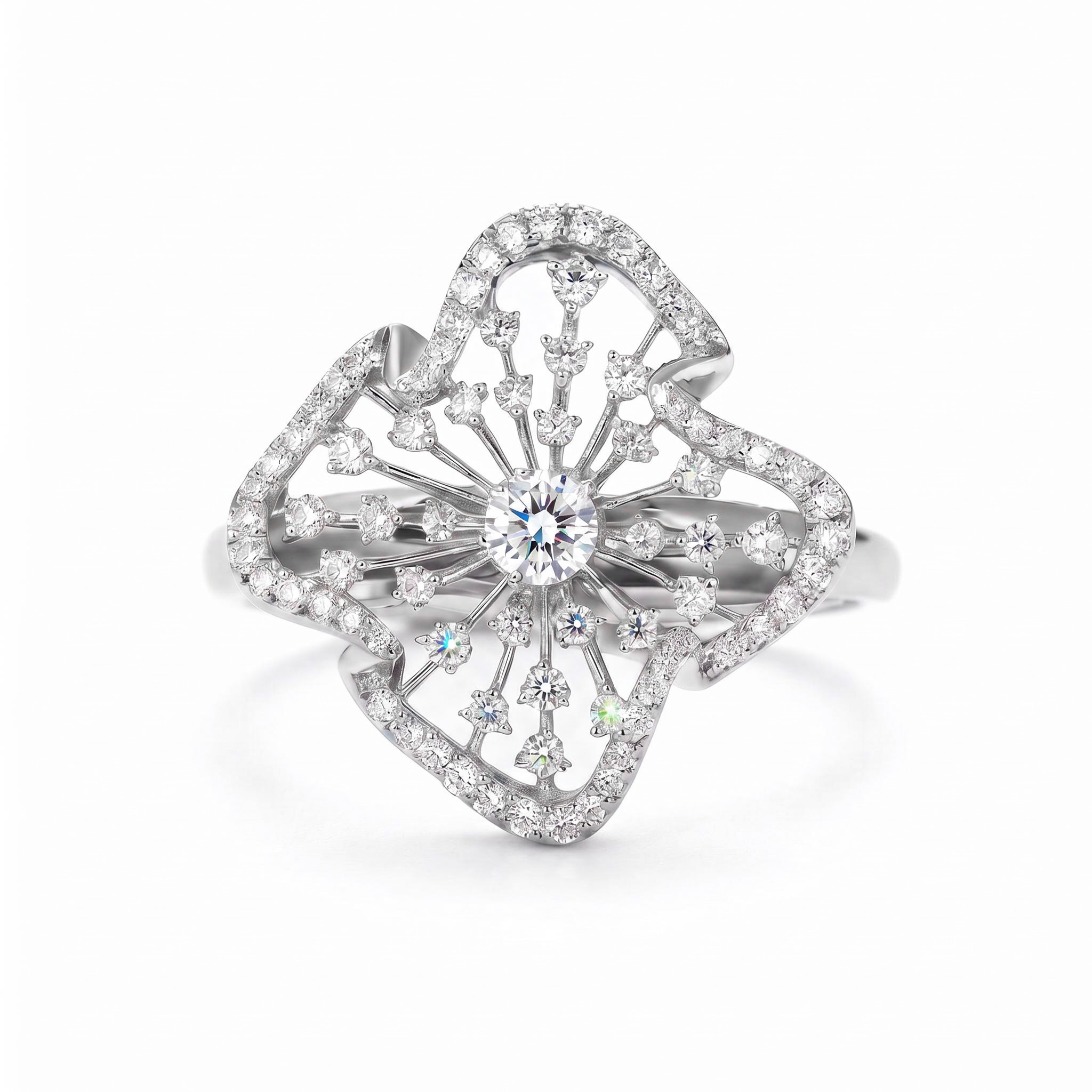 Flower Petal VVS Moissanite Pave Engagement Ring Flower Petal VVS Moissanite Pave Engagement Ring