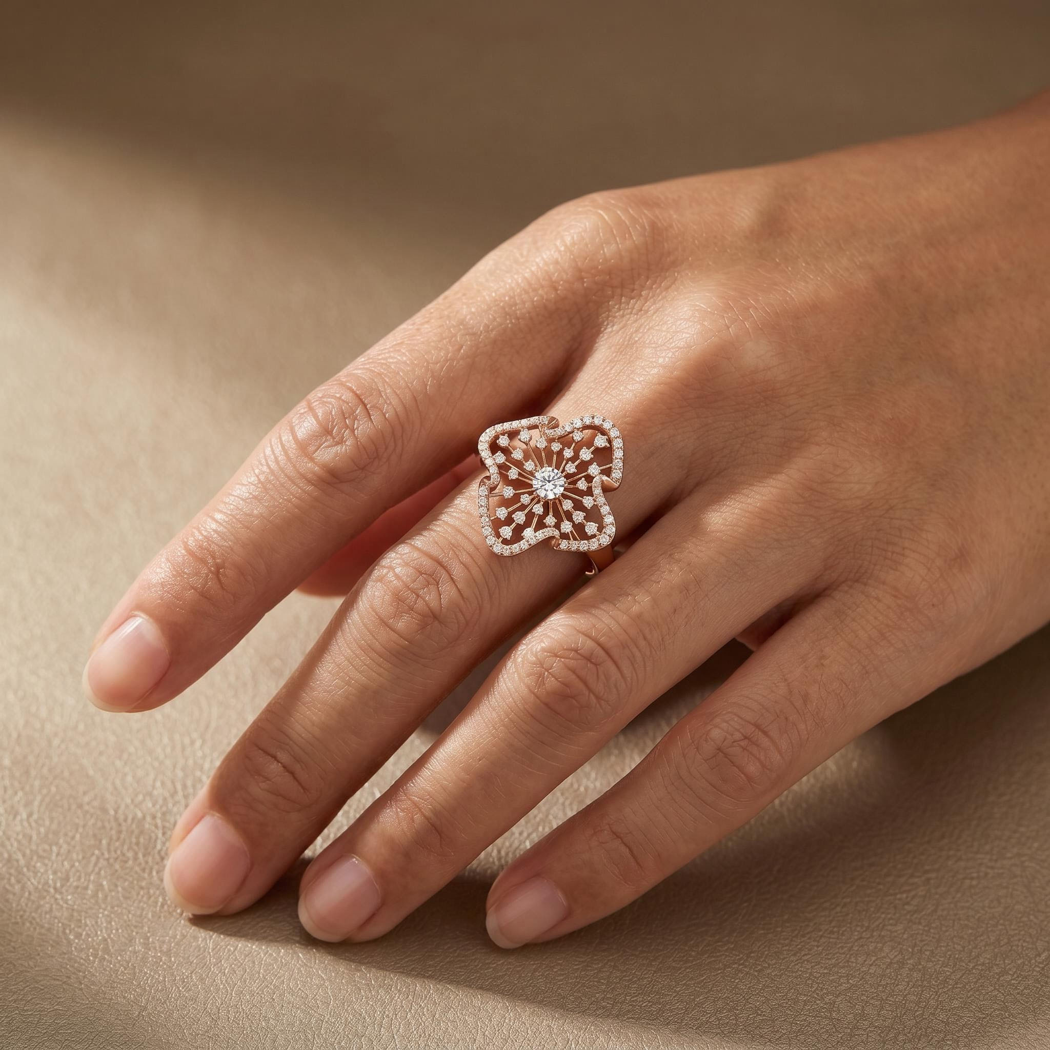 Flower Petal VVS Moissanite Pave Engagement Ring Flower Petal VVS Moissanite Pave Engagement Ring