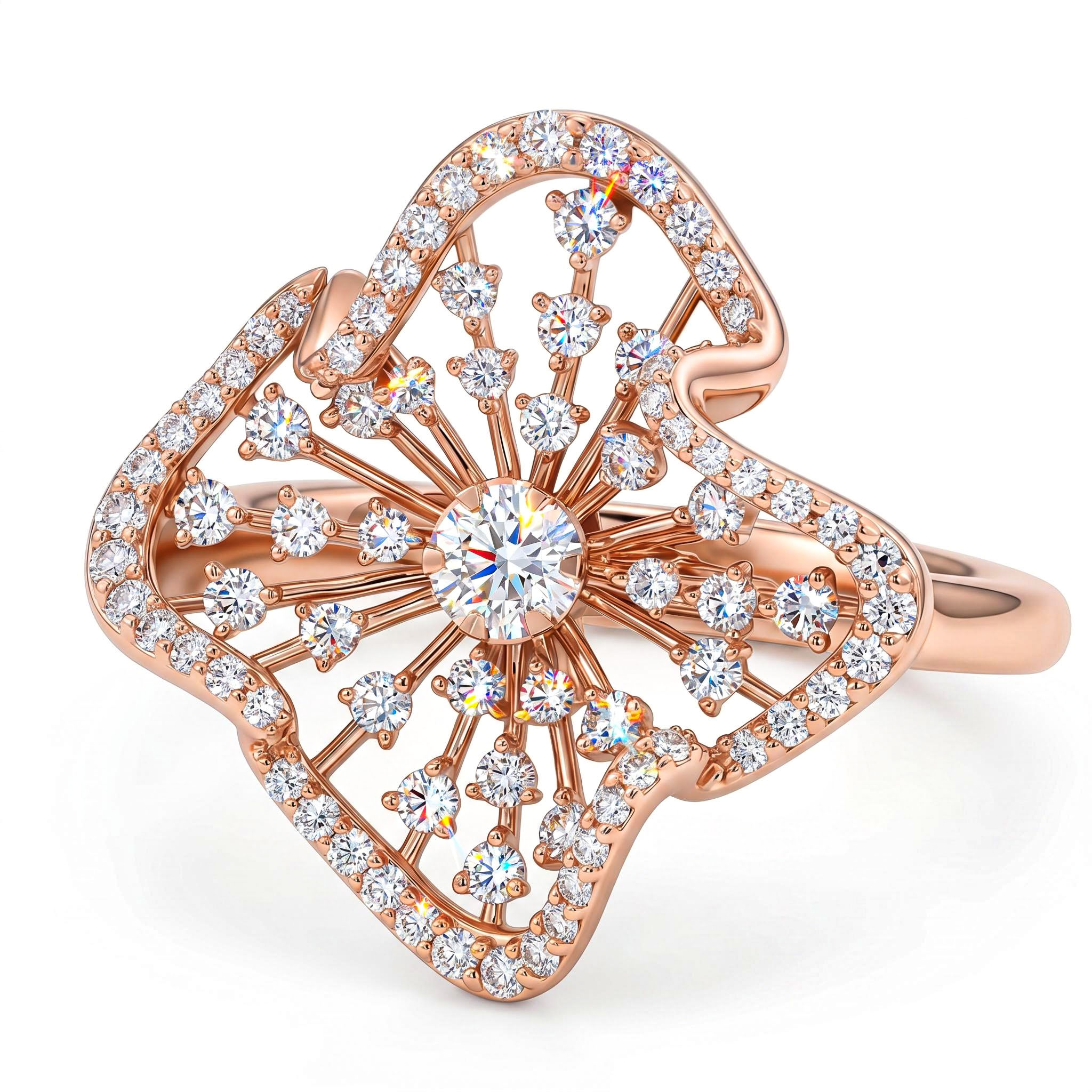 Flower Petal VVS Moissanite Pave Engagement Ring Flower Petal VVS Moissanite Pave Engagement Ring