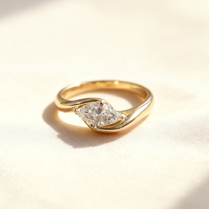 1CT Marquise Cut VVS Moissanite Solitaire Engagement Ring