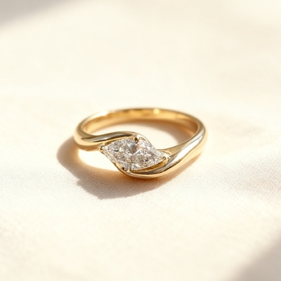 1CT Marquise Cut VVS Moissanite Solitaire Engagement Ring