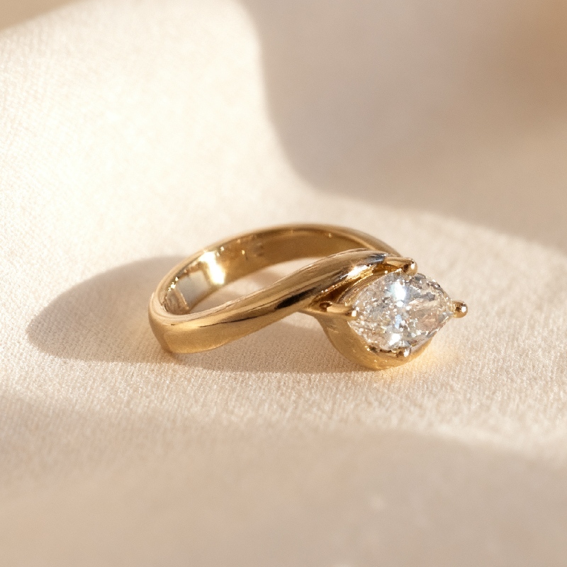 1CT Marquise Cut VVS Moissanite Solitaire Engagement Ring