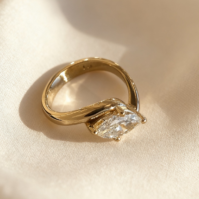 1CT Marquise Cut VVS Moissanite Solitaire Engagement Ring