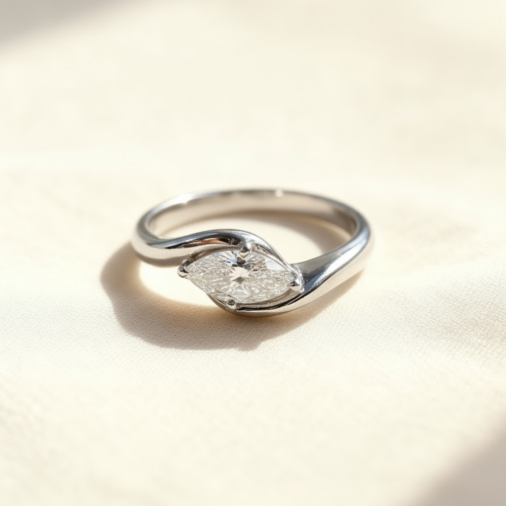 1CT Marquise Cut VVS Moissanite Solitaire Engagement Ring