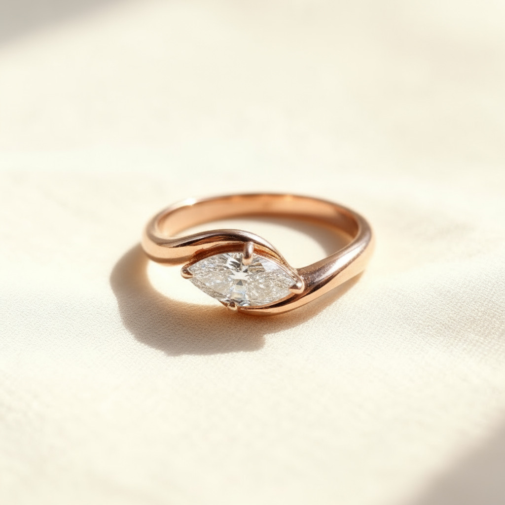 1CT Marquise Cut VVS Moissanite Solitaire Engagement Ring