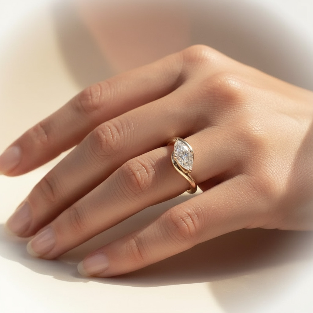 1CT Marquise Cut VVS Moissanite Solitaire Engagement Ring