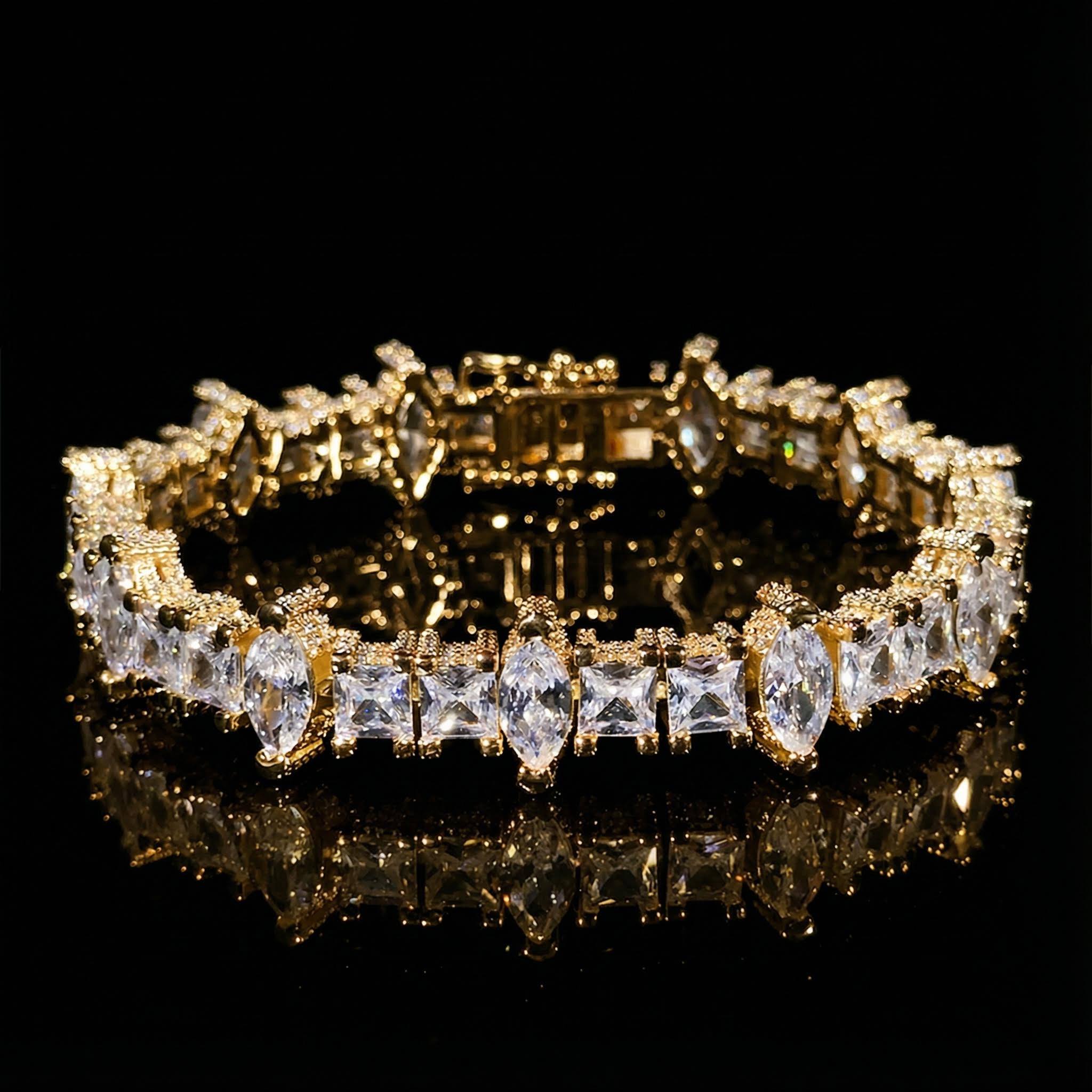 5mm Iced Out Marquise & Princess Cut Side Stone Tennis Bracelet 5mm Iced Out Marquise & Princess Cut Side Stone Tennis Bracelet