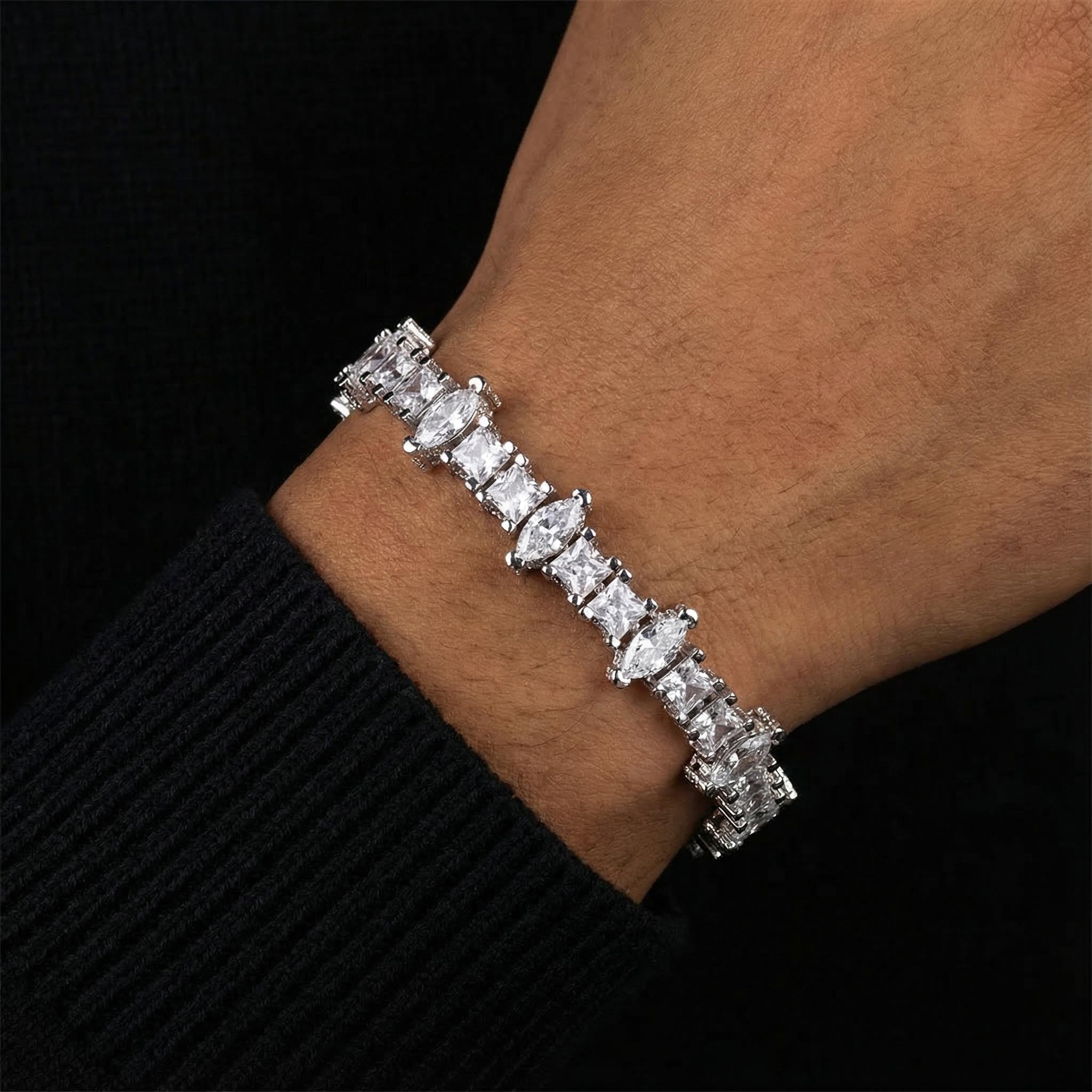5mm Iced Out Marquise & Princess Cut Side Stone Tennis Bracelet 5mm Iced Out Marquise & Princess Cut Side Stone Tennis Bracelet