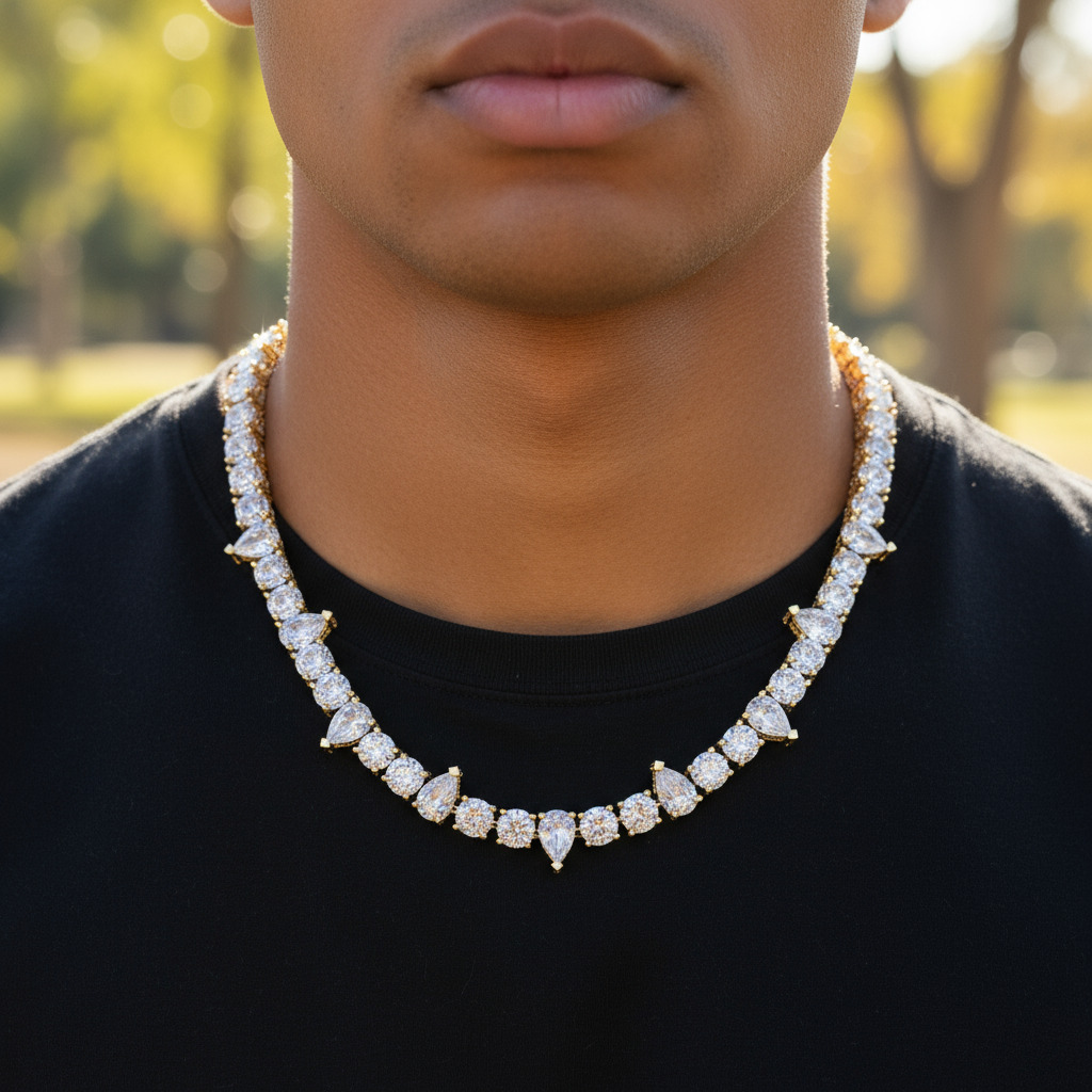 7mm Iced Out Round & Pear Cut Pave Tennis Chain