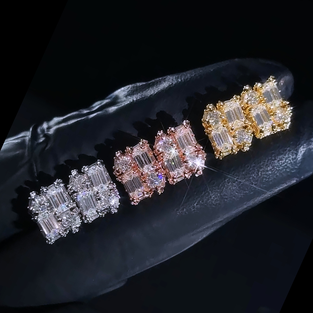 Baguette & Round Diamond Claw Stud Earrings Baguette & Round Diamond Claw Stud Earrings