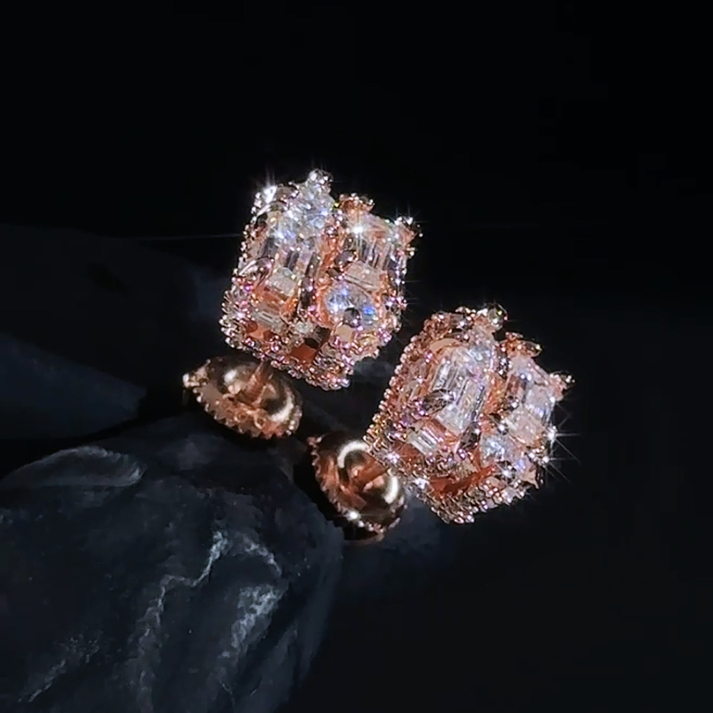 Baguette & Round Diamond Claw Stud Earrings Baguette & Round Diamond Claw Stud Earrings