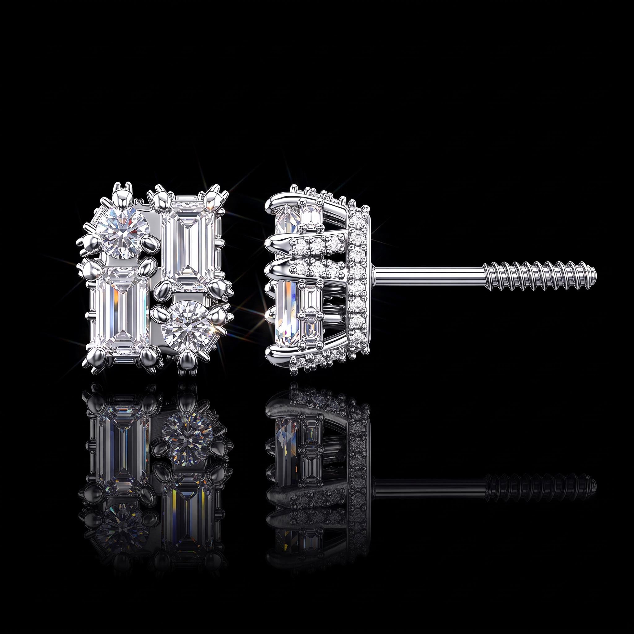 Emerald & Round Diamond Claw Stud Earrings Emerald & Round Diamond Claw Stud Earrings