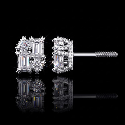Emerald & Round Diamond Claw Stud Earrings