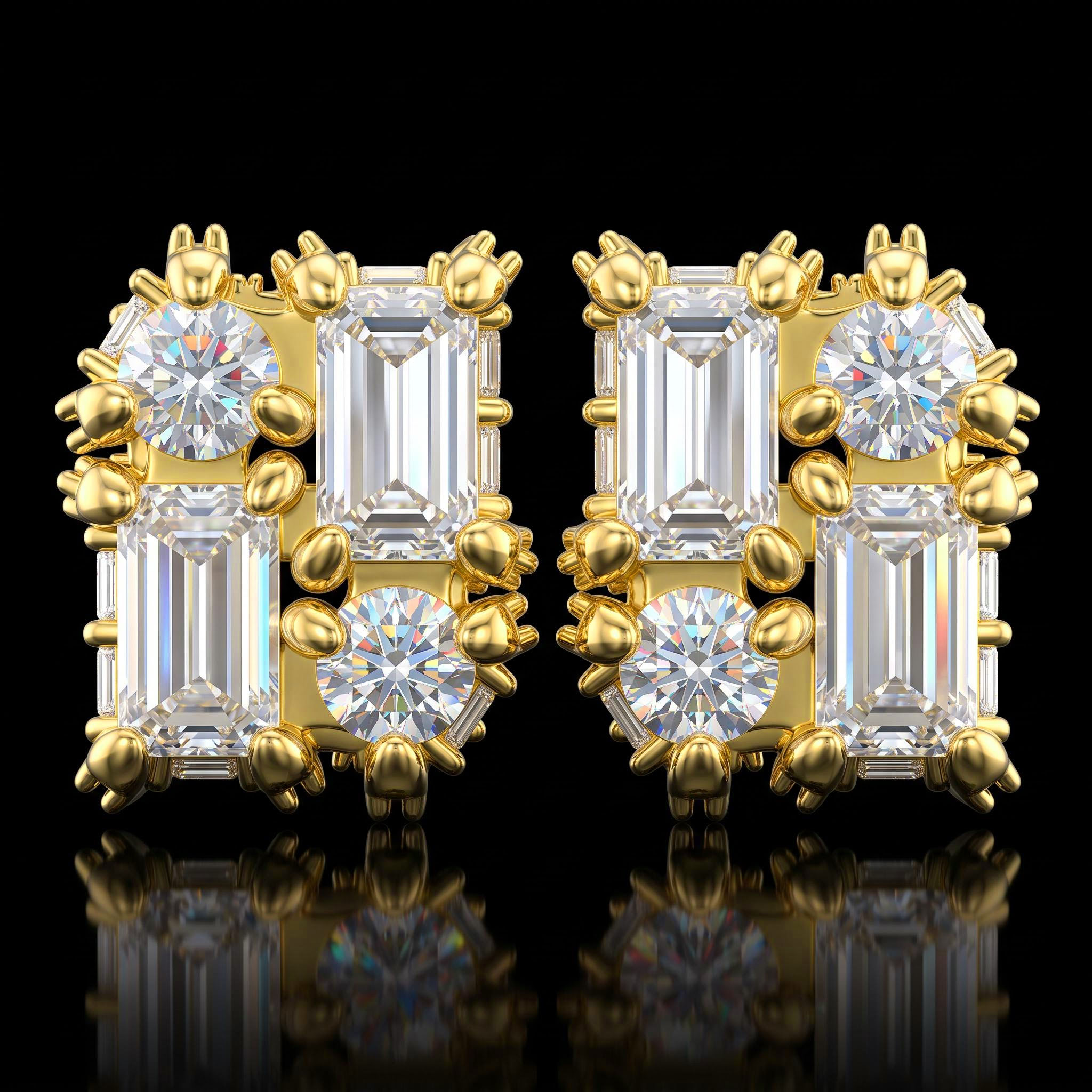 Emerald & Round Diamond Claw Stud Earrings Emerald & Round Diamond Claw Stud Earrings