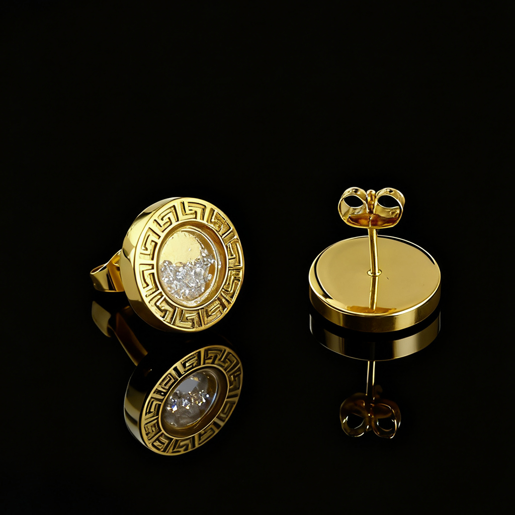 Greek Key Dancing Diamonds Stud Earrings