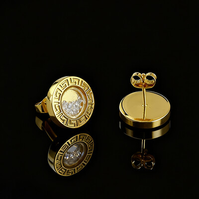 Greek Key Dancing Diamonds Stud Earrings