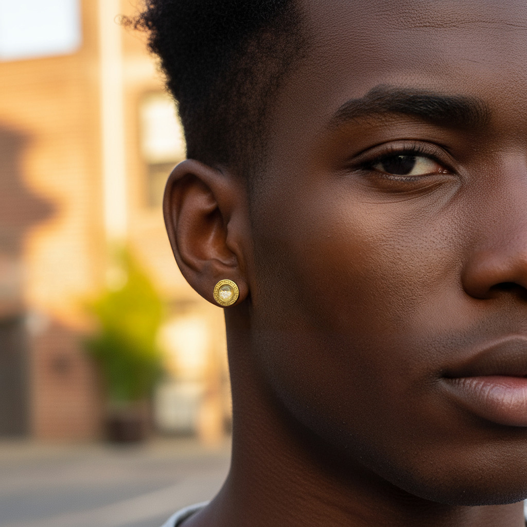 Greek Key Dancing Diamonds Stud Earrings
