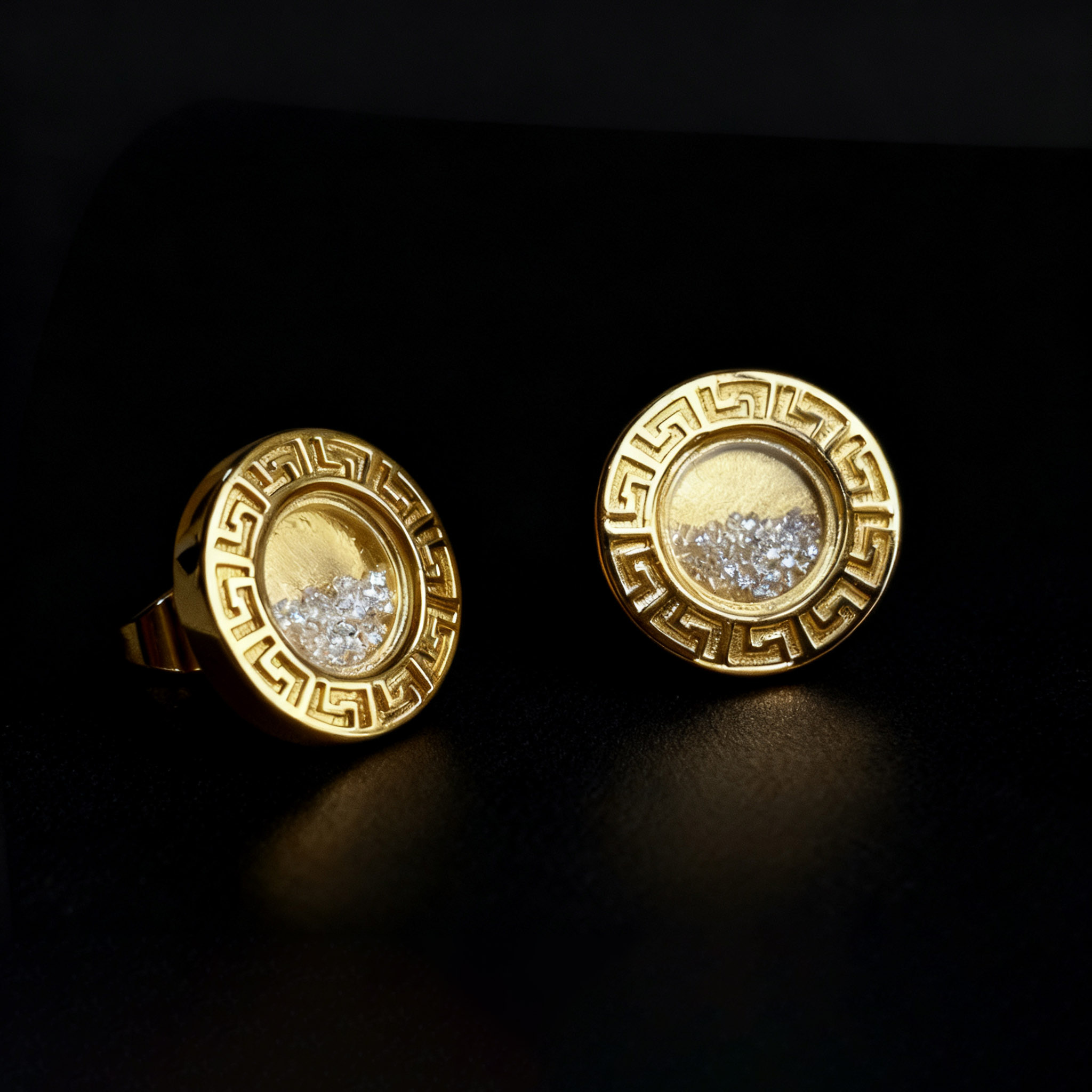 Greek Key Dancing Diamonds Stud Earrings