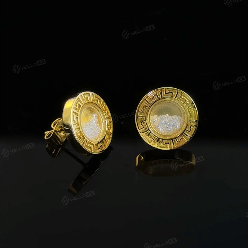 Greek Key Dancing Diamonds Stud Earrings