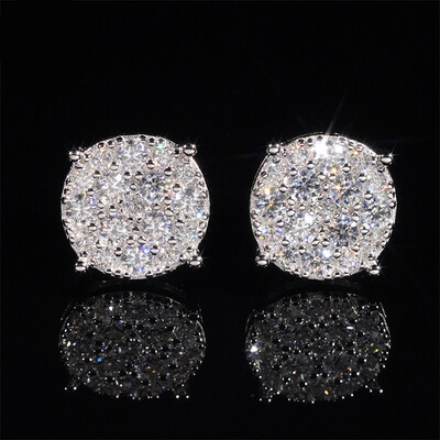925S & VVS Moissanite Round Cut Full Paved Stud Earrings