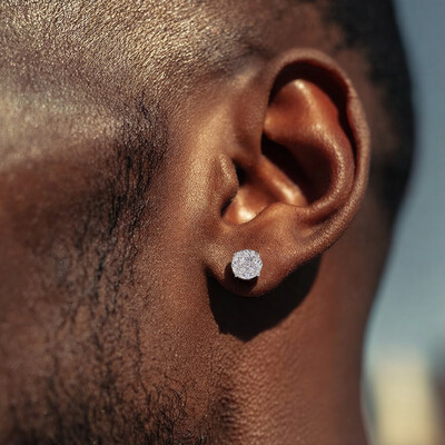 925S & VVS Moissanite Round Cut Full Paved Stud Earrings