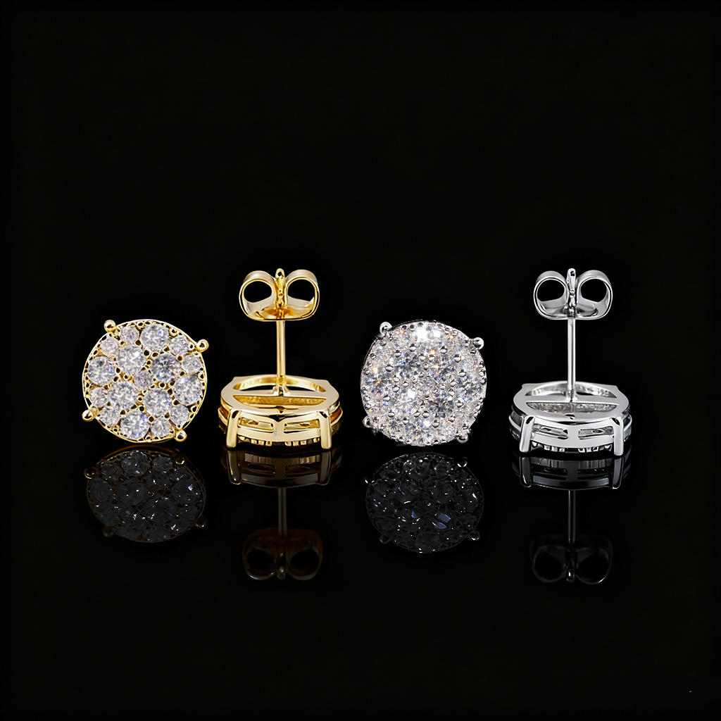 925S & VVS Moissanite Round Cut Full Paved Stud Earrings 925S & VVS Moissanite Round Cut Full Paved Stud Earrings