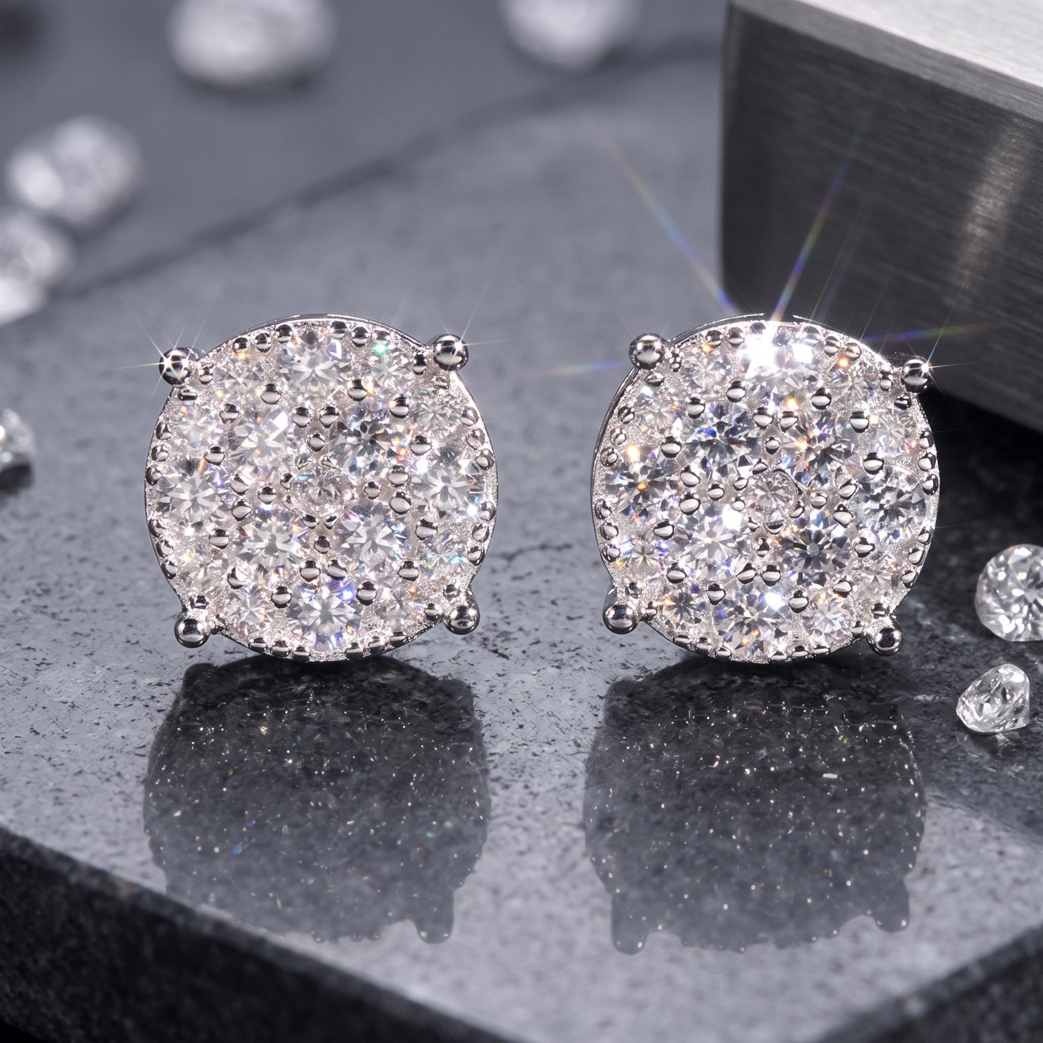 925 Silver & VVS1 Moissanite Round Cut Full Paved Stud Earrings 925 Silver & VVS1 Moissanite Round Cut Full Paved Stud Earrings