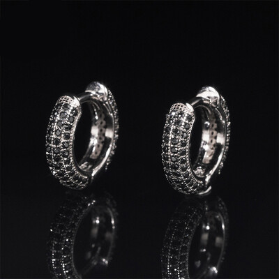 925S & VVS Moissanite Micro Pave Hoop Earrings with 18K White Gold Plated