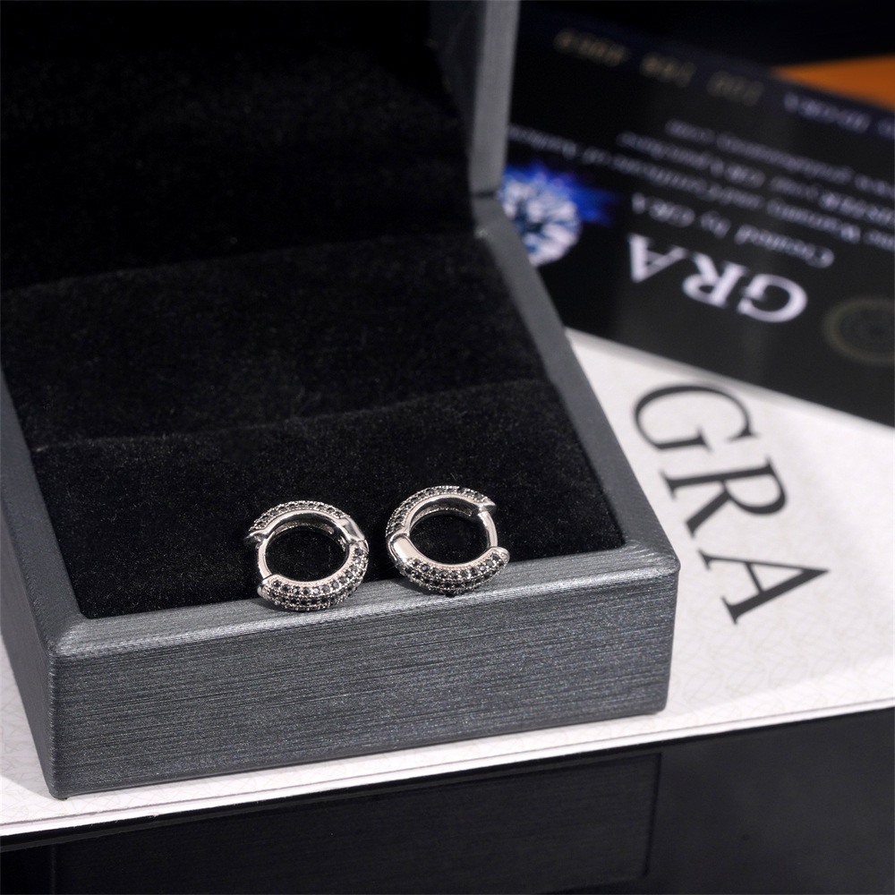 925S & VVS Moissanite Micro Pave Hoop Earrings with 18K White Gold Plated 925S & VVS Moissanite Micro Pave Hoop Earrings with 18K White Gold Plated