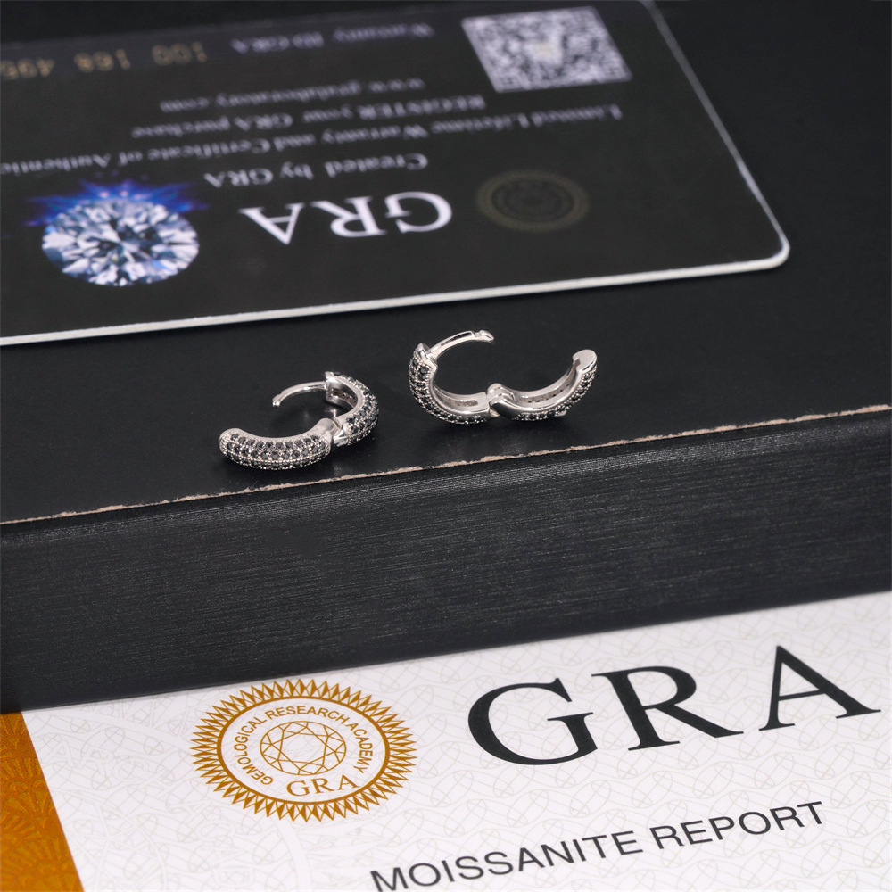 925S & VVS Moissanite Micro Pave Hoop Earrings with 18K White Gold Plated 925S & VVS Moissanite Micro Pave Hoop Earrings with 18K White Gold Plated