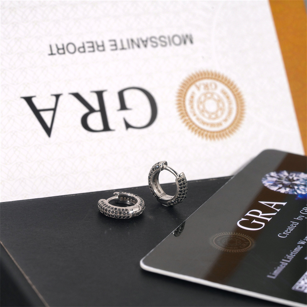 925S & VVS Moissanite Micro Pave Hoop Earrings with 18K White Gold Plated 925S & VVS Moissanite Micro Pave Hoop Earrings with 18K White Gold Plated
