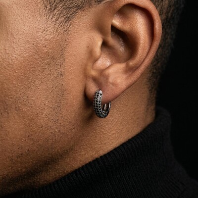 925S & VVS Moissanite Black Micro Pave Hoop Earrings