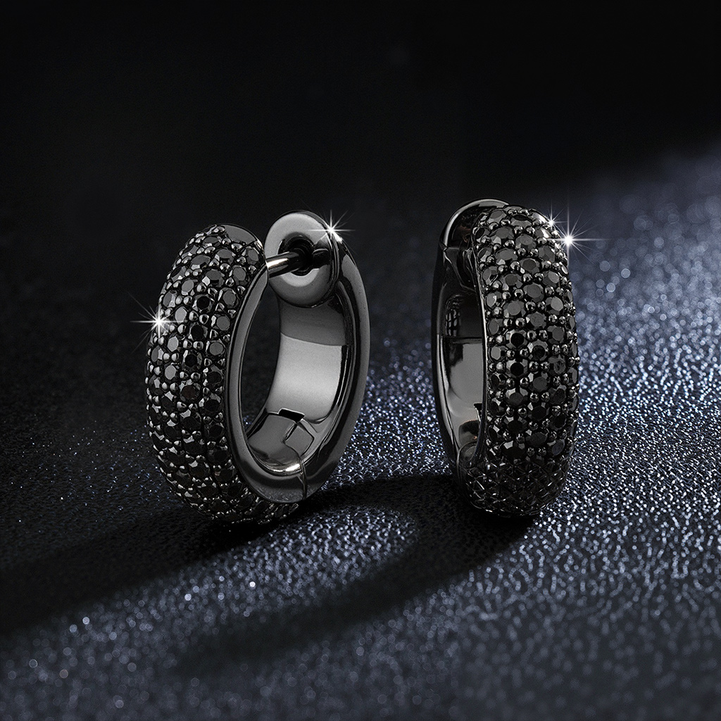 925S & VVS Moissanite Micro Paved Hoop Earrings with Black Gold Palted