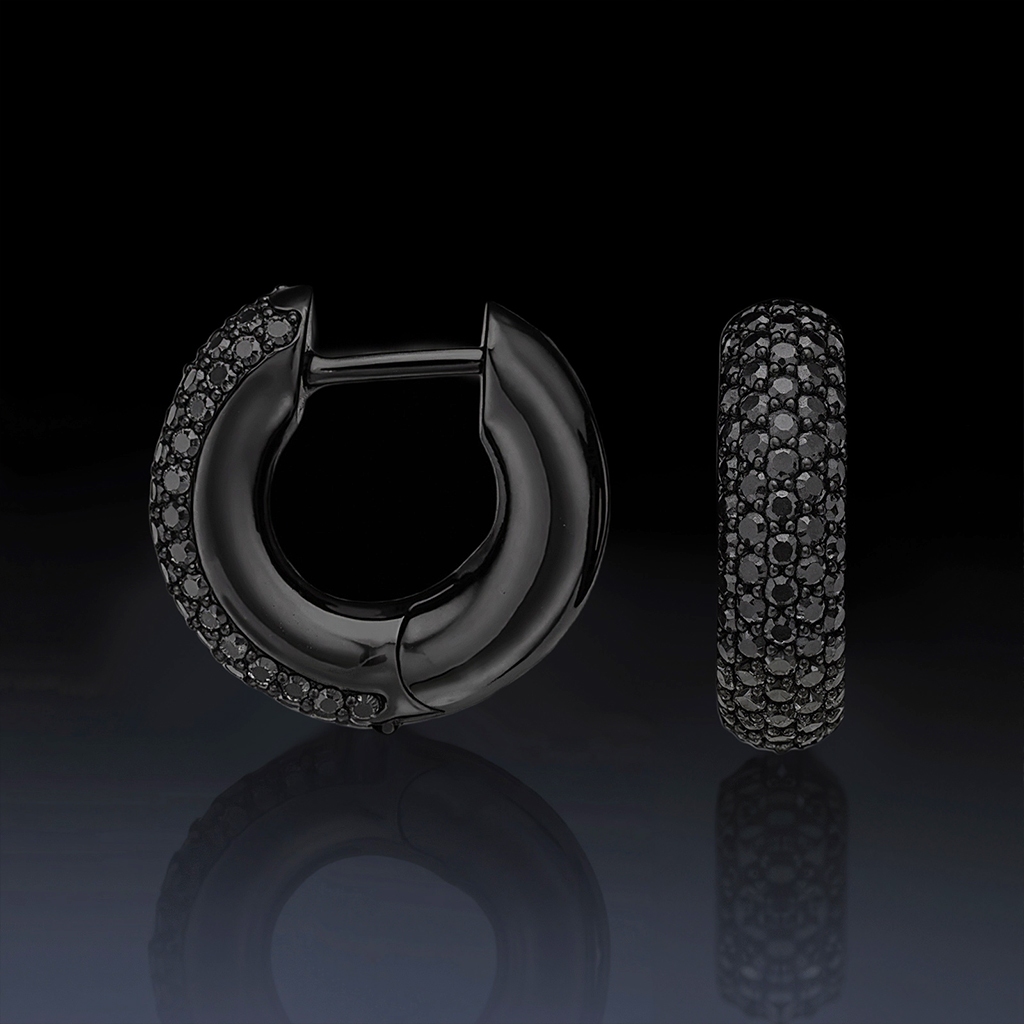 925S & VVS Moissanite Micro Paved Hoop Earrings with Black Gold Palted