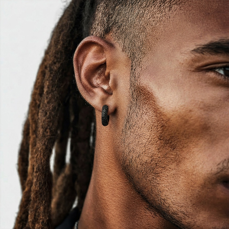 925S & VVS Moissanite Micro Paved Hoop Earrings with Black Gold Palted