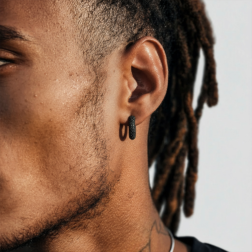 925S & VVS Moissanite Micro Paved Hoop Earrings with Black Gold Palted