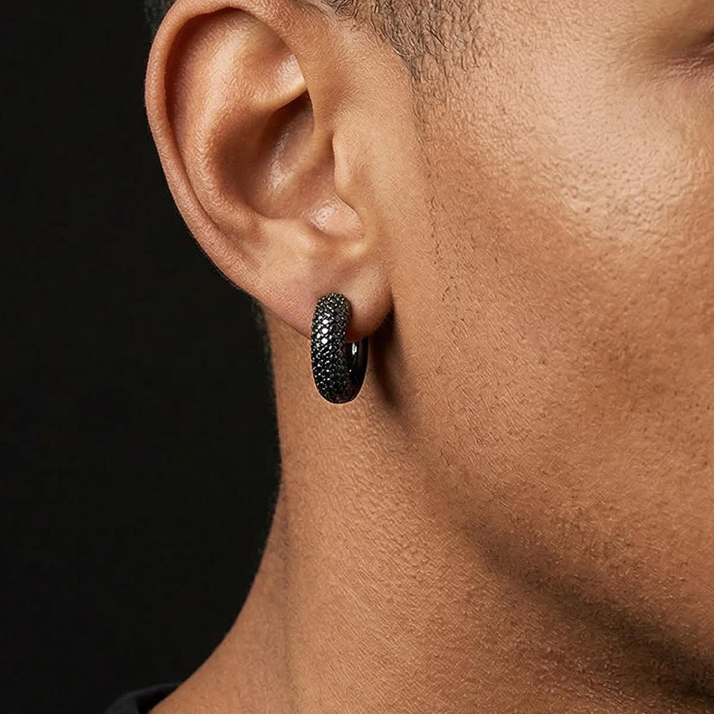 925S & VVS Moissanite Micro Paved Hoop Earrings with Black Gold Palted