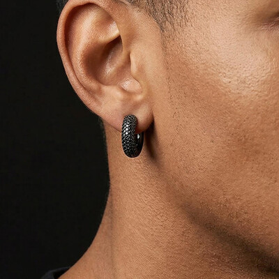 925S & VVS Moissanite Micro Paved Hoop Earrings with Black Gold Palted