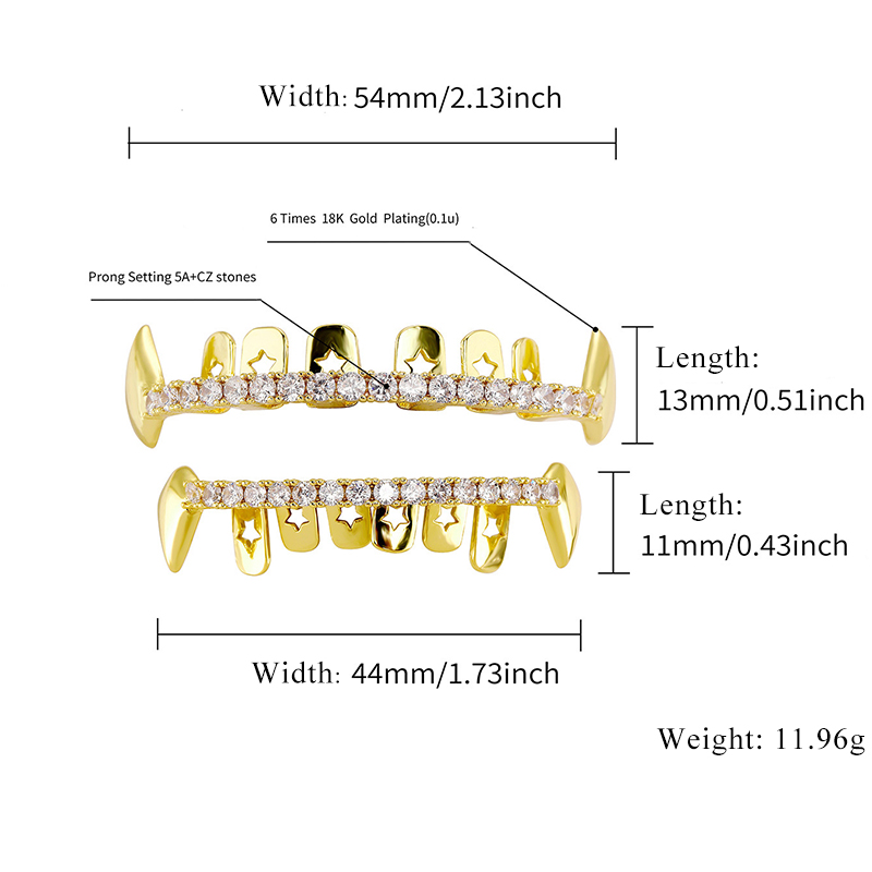 Iced Out Hollow Star Vampire Fang Grillz Set