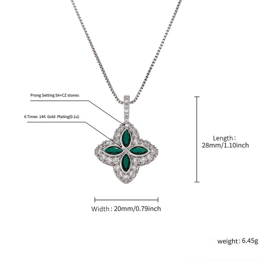 Iced Out Four Leaf Clover Pendent Necklace
