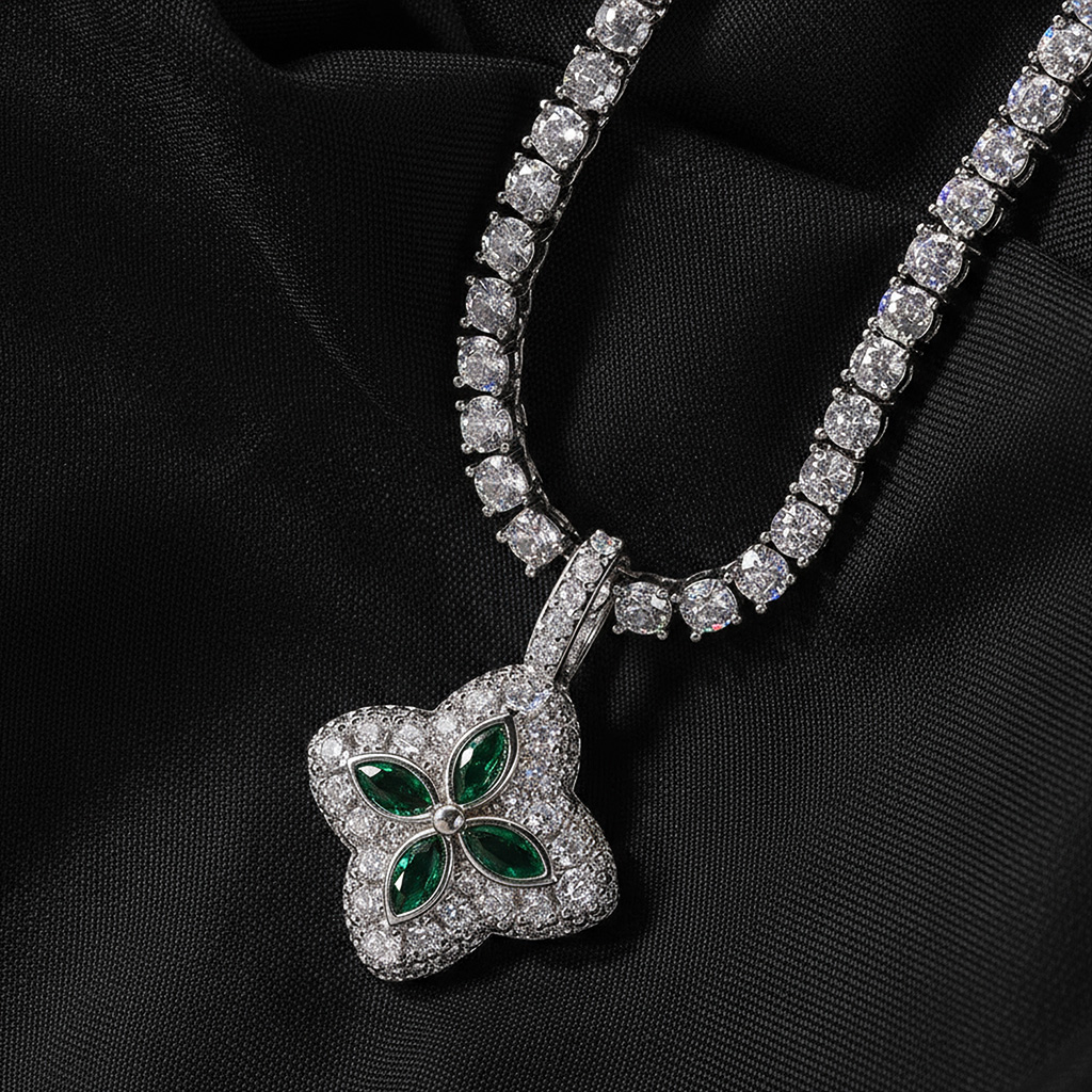 Iced Out Four Leaf Clover Pendent Necklace