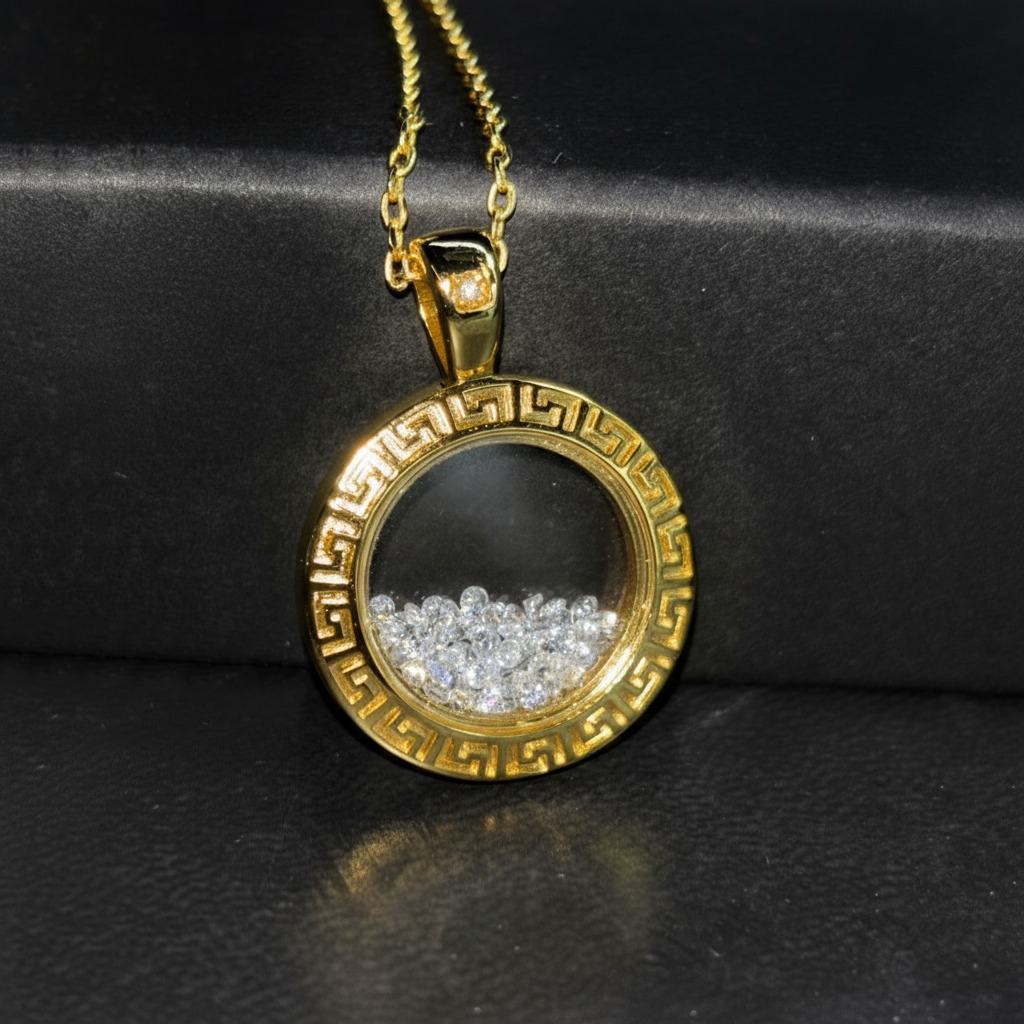 Greek Key Dancing Diamonds Pendent Necklace