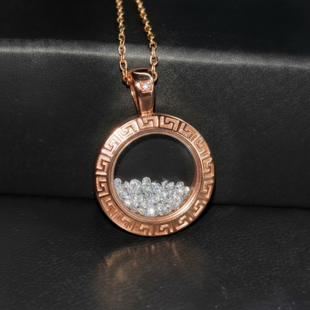 Greek Key Dancing Diamonds Pendent Necklace