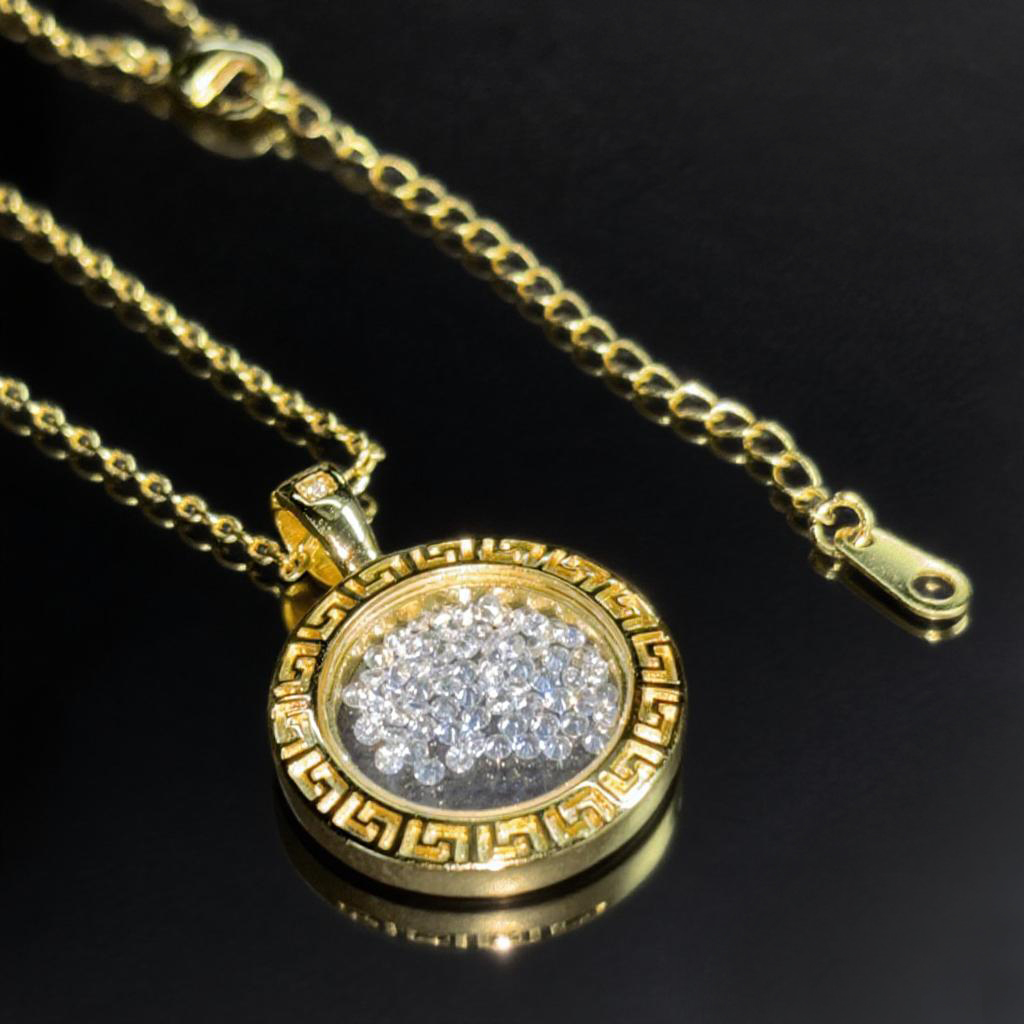 Greek Key Dancing Diamonds Pendent Necklace