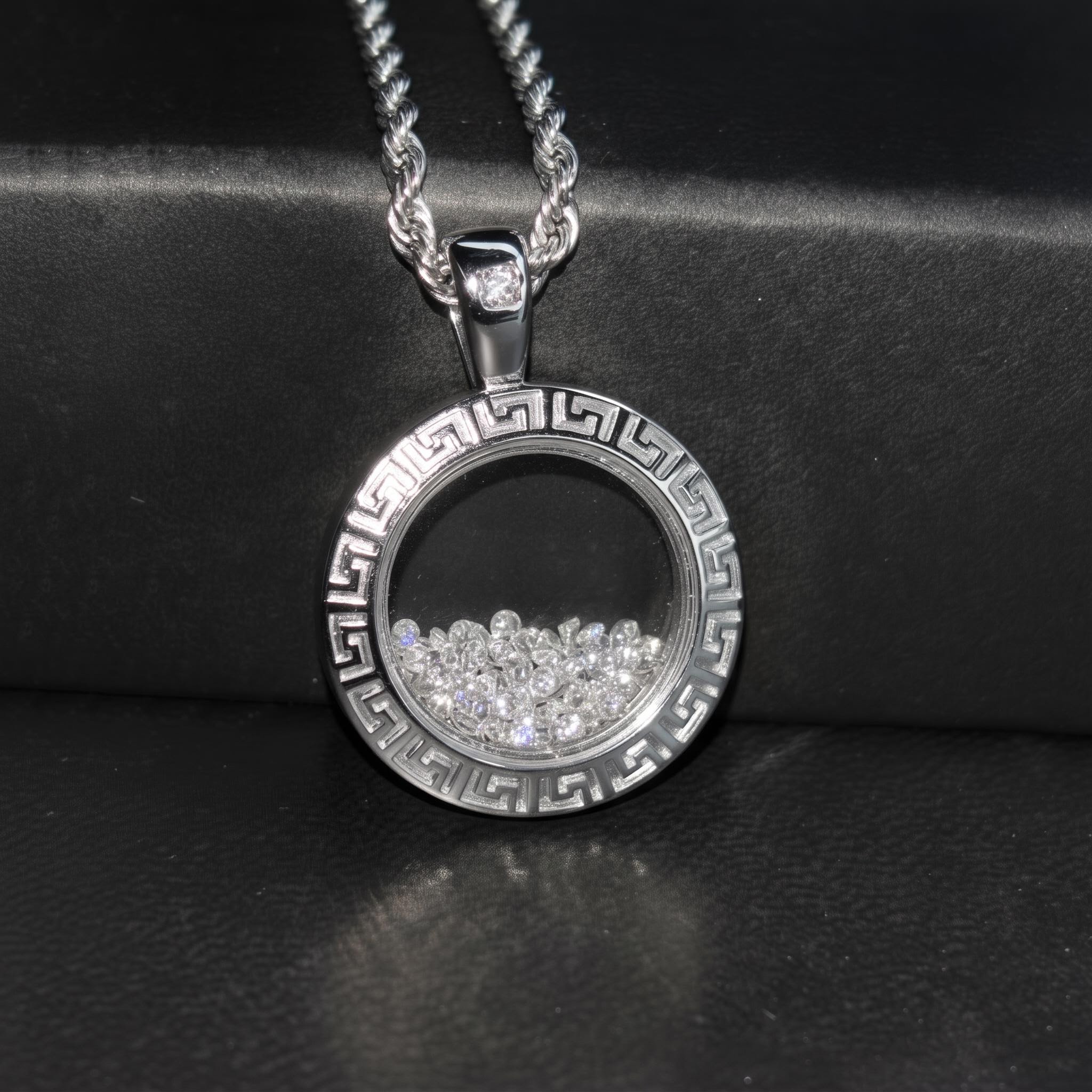 Greek Key Dancing Diamonds Pendent Necklace Greek Key Dancing Diamonds Pendent Necklace