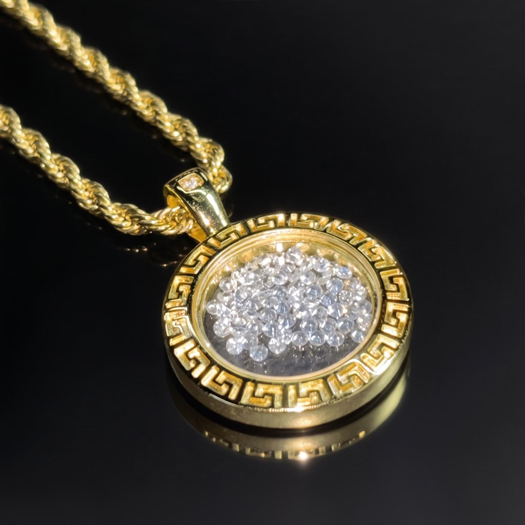 Greek Key Dancing Diamonds Pendent Necklace Greek Key Dancing Diamonds Pendent Necklace