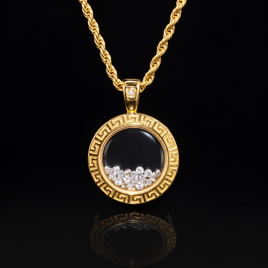 Greek Key Dancing Diamonds Pendent Necklace Greek Key Dancing Diamonds Pendent Necklace