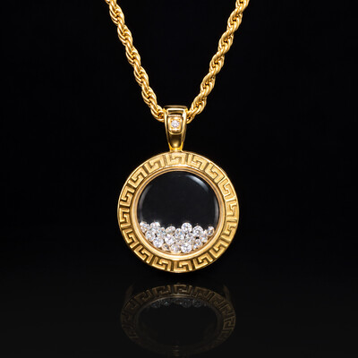 Greek Key Dancing Diamonds Pendent Necklace