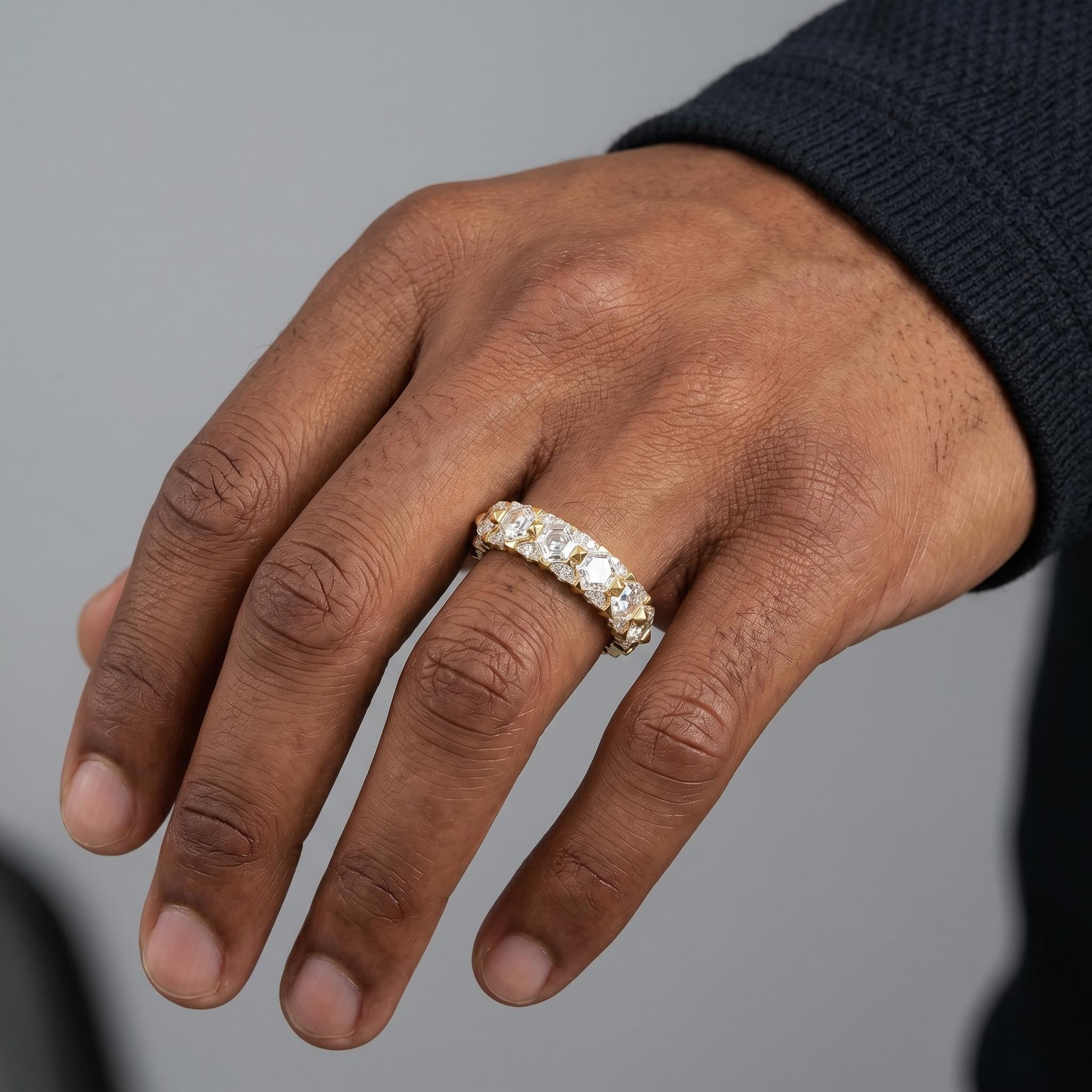 Hexagonal Cut Four Sides Iced Ring Hexagonal Cut Four Sides Iced Ring
